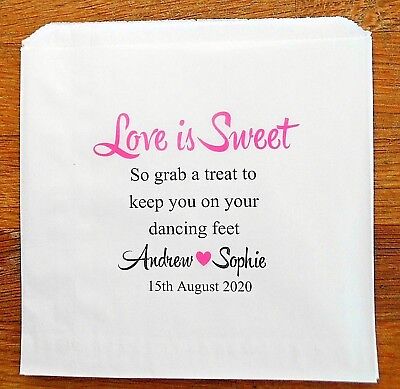 100 50 Personalised White paper Bags Wedding love Sweet Favour Candy Cart Buffet