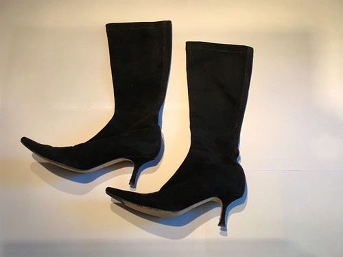 JIMMY CHOO BLACK SUEDE KNEE HIGH KITTEN 
