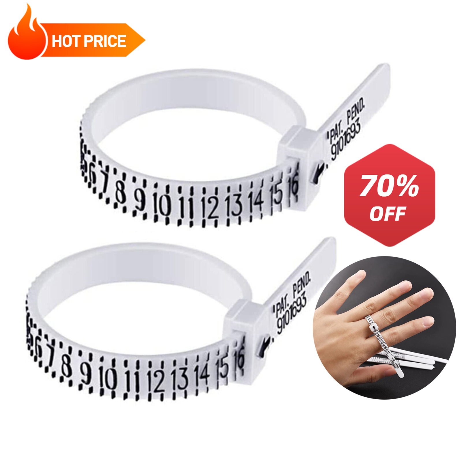 2PCS Ring Sizer Measure Tool Gauge Plastic Finger Sizing Finder Reusable 1-17