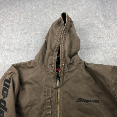 ジャケット・アウター OLD Design jacket bomber jacket Vintage Snap On Jacket Mens 2XL Brown Pockets Lined Canvas Bomber