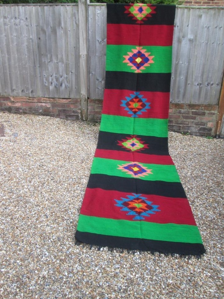 antique HAND WOVEN on a LOOM ORIENTAL WOOL RUG RUNNER 380x85cm eBay