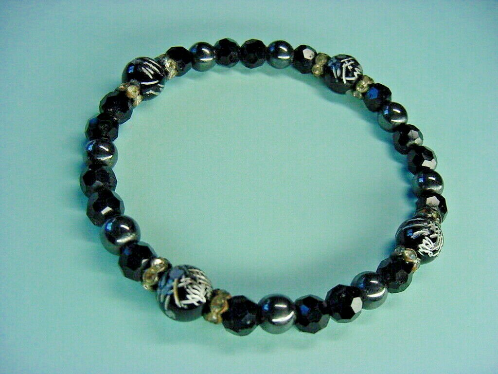 Men's & Women's Black Beaded Bracelet – Smooth, Faceted, or Etched Styles-image