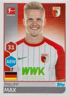Topps Bundesliga 2017/2018 Sticker Nr. 8 Philipp Max FC Augsburg Sammelbild NEU
