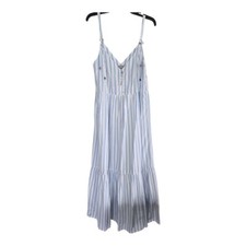 Asos Tiered Sleeveless Maxi Dress Sz 8 Womens Blue White Stripe Tassles Cocktail