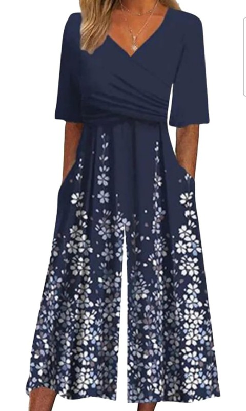 XNC Women's Casual Jumpsuits 2025 Summer Trendy Wrap V Neck Short Sleeve Wide Le