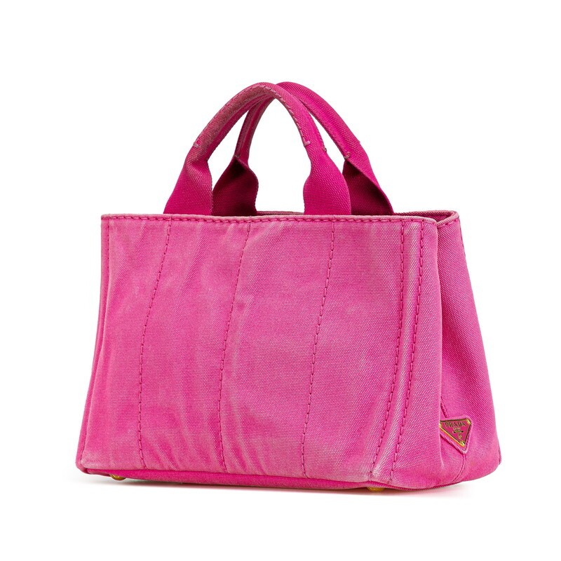 Prada Canapa Mini Handbag Pink Canvas Ladies PRADA Used from japan thumbnail 2