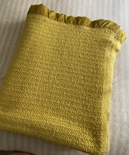 Vintage Chatham Waffle Weave Satin Trim Blanket GOLD RARE SOFT 68” x 80”