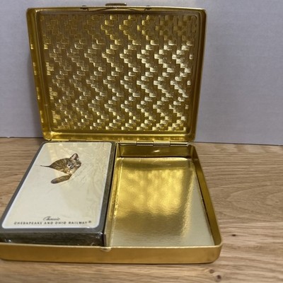 Gainsborough by Fairchild 1 Deck Cards Set Gold-Tone Case Vintage Storage Case