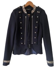 TRAFALUC ZARA SIZE S BLUE BEADED NECKLINE ZIPUP JACKET