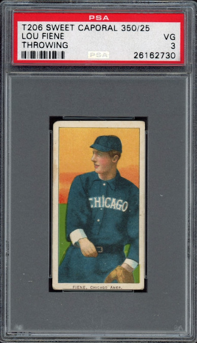 T206 Sweet Caporal 350/25 Lou Fiene Throwing PSA VG 3
