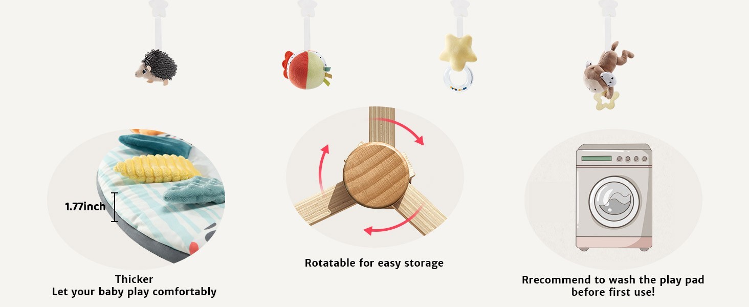 Baby Wooden Play Gym Newborn Developmental Zones Tummy Time Mat 7 in 1 Set NEW