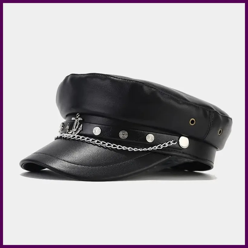 Fashion PU Leather Beret Vintage England Flat Newsboy Caps 