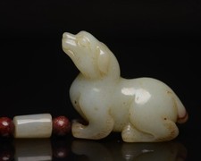Certified Natural Hetian Jade Hand-carved Exquisite Dog Statue Pendant 101803