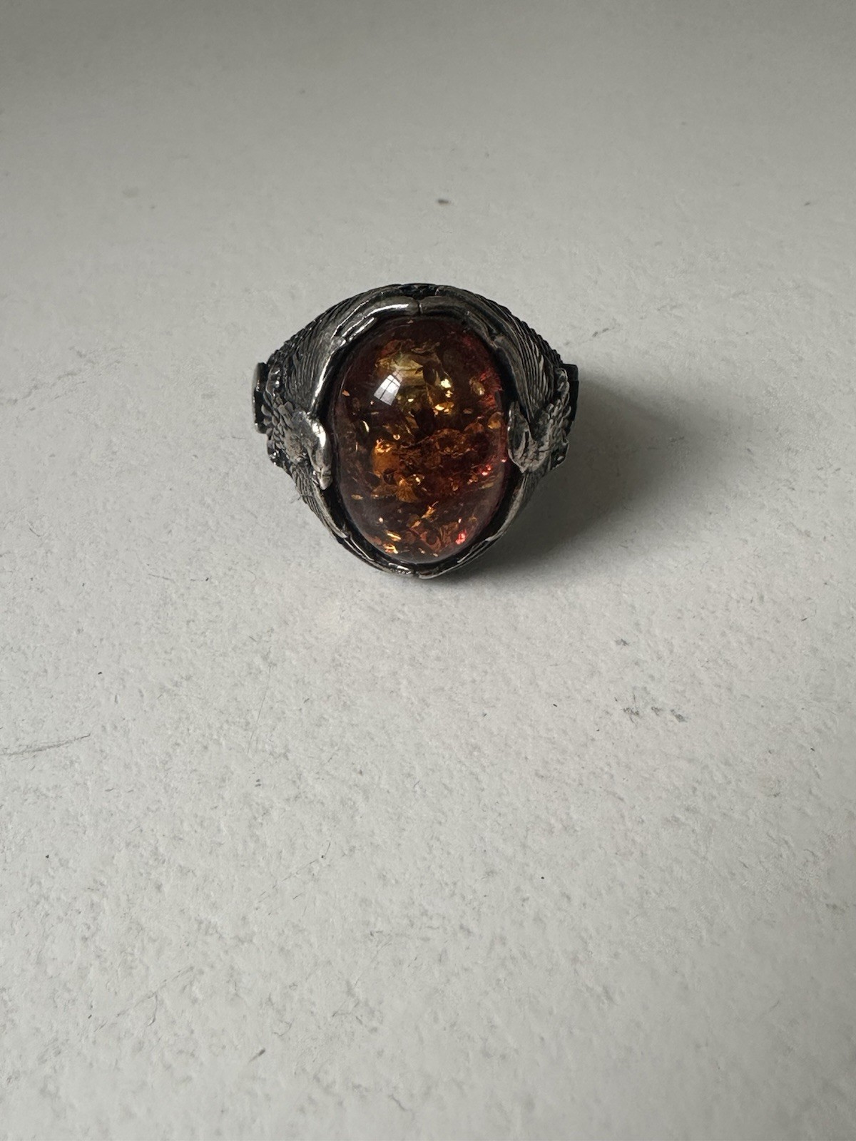 Amber Silver 925 Ring Eagle Axe DnD - image 1