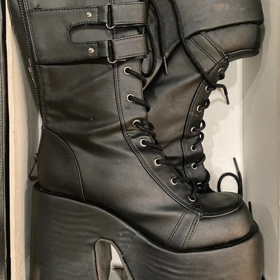 DEMONIA CAMEL-250's - Black Vegan Leather Platform Boots - Size 11
