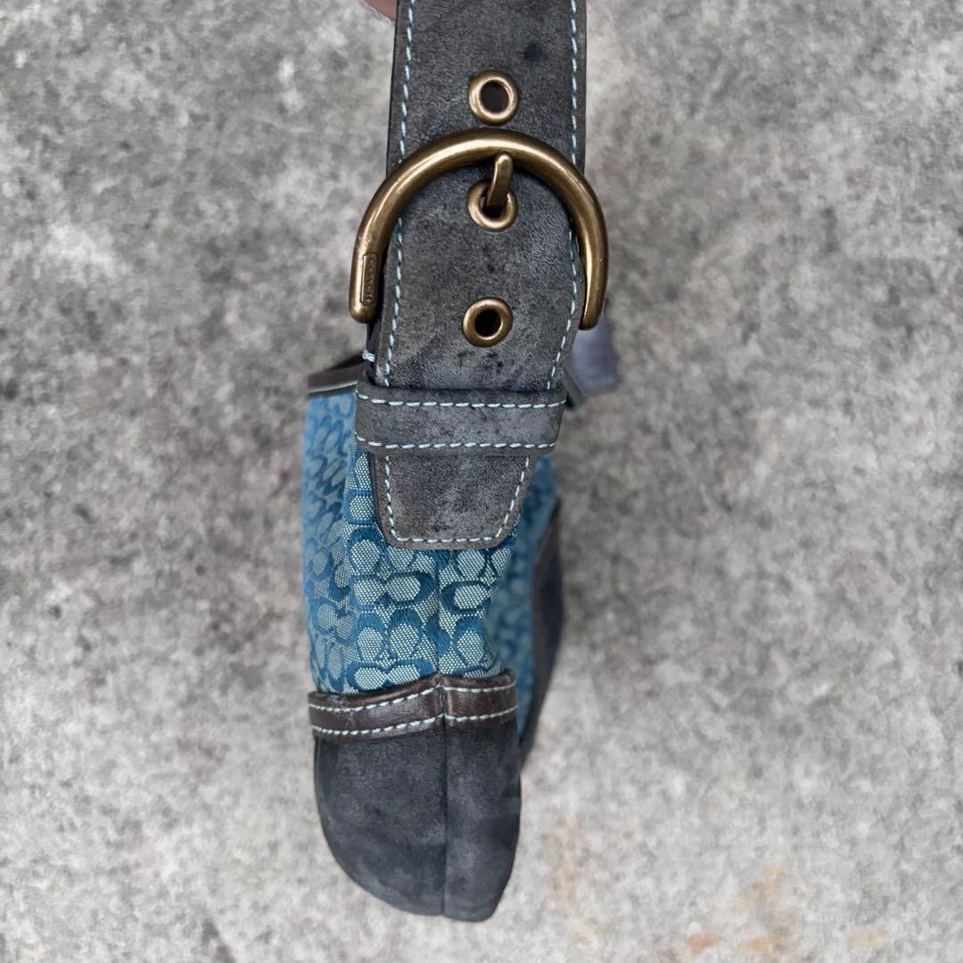 Old Coach Signature Soho Bag 6351 Blue Canvas Leather Shoulder Y2K