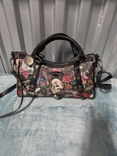 Ed Hardy Skull Floral Print Satchel Handbag Black Y2K NWT