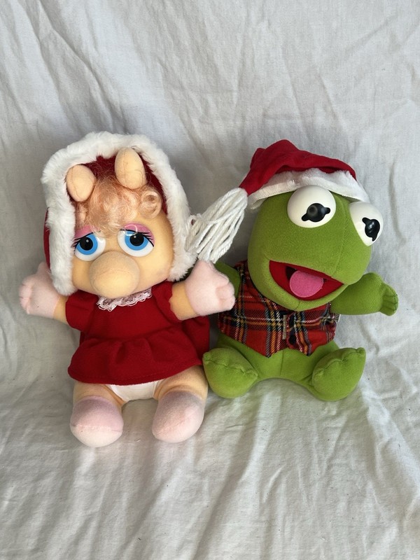 Vintage Miss Piggy & Kermit The Frog Plushies 1987 Henson Assoc. Inc Christmas