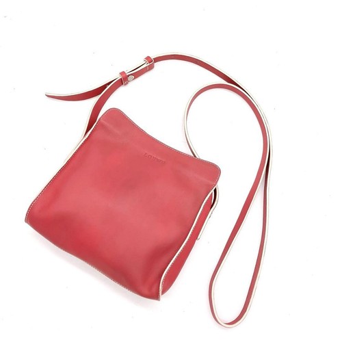 Loewe Mini Shoulder Bag Red Leather Logo Embossed Silver Hardware Japan 073571