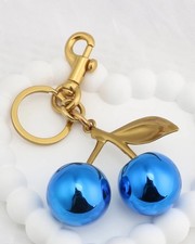 Mirrored Blue Cherry Bag Charms  Keychain Resin  Gold Shipped from USA