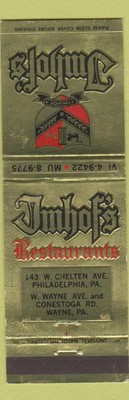 Matchbook Cover - Imhof's Restaurant Philadelphia Wayne PA