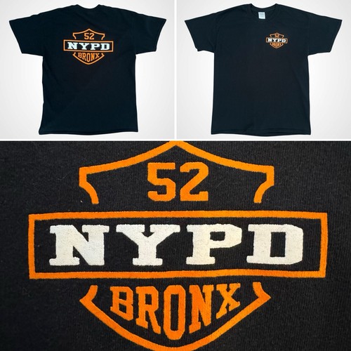 NYPD 52nd Precinct Bronx NYC Black Harley Style Shield Graphic Police Shirt L