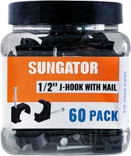 (120 Pack) SUNGATOR 1/2 Inch Pex J-Hook with Nails, Black inch, 
