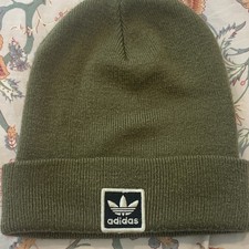 adidas Knit Acrylic Beanie Hat Green Solid Logo Patch One Size Unisex Adults