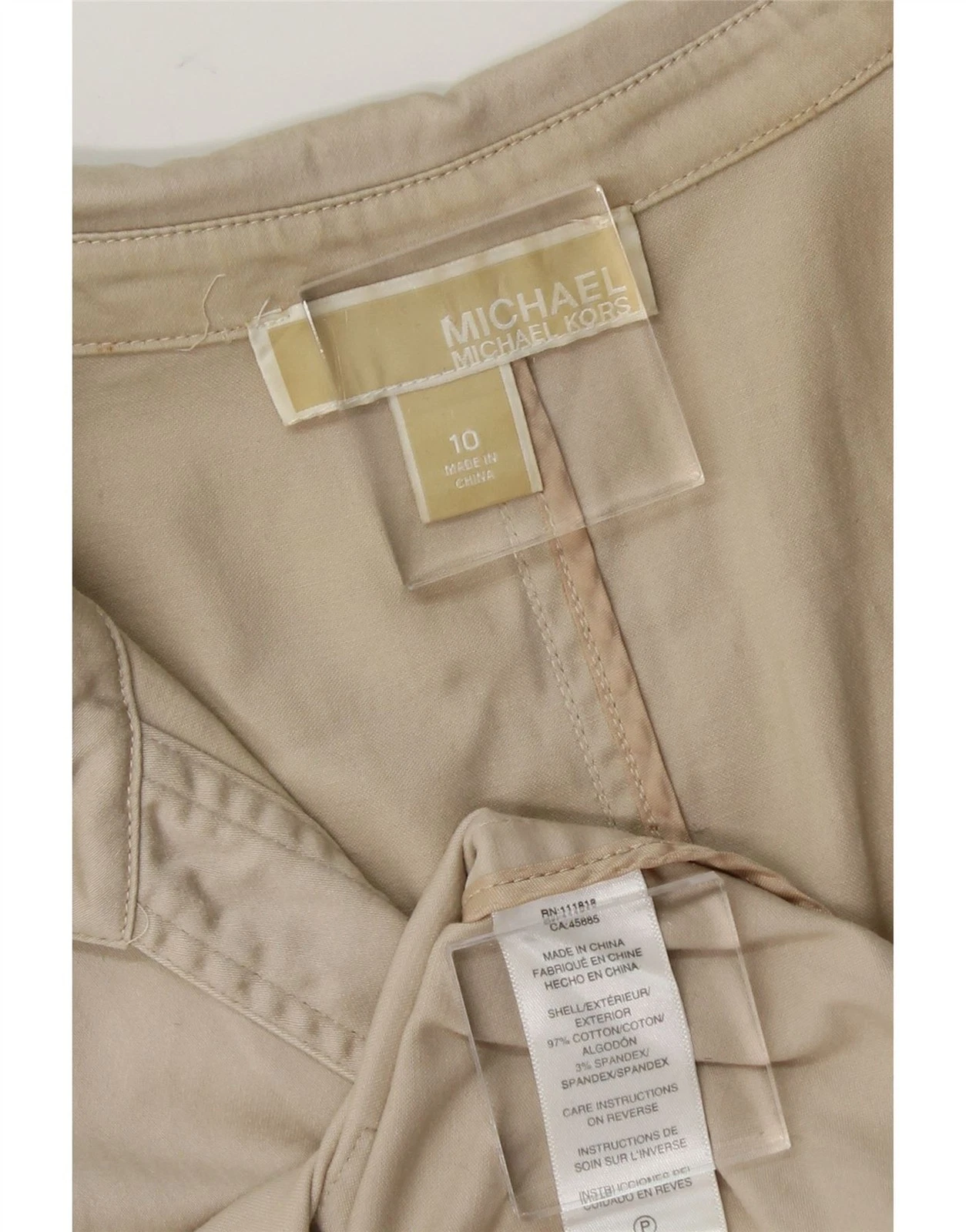MICHAEL KORS abito camicia donna senza maniche US 10 grande beige cotone BA08