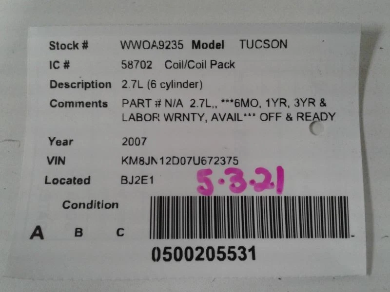 Bobina/encendedor 6 cilindros para 05-10 SPORTAGE 1398351 Foto 3 de 3