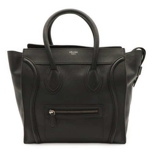 CELINE Luggage Mini Shopper Black Calfskin Tote Bag Used From Japan