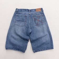 Vintage Platinum FUBU Jean Shorts Mens 38 Baggy Denim Y2K Hip Hop Streetwear