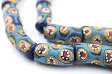 Blue Millefiori Krobo Beads 11mm Ghana African Multicolor Cylinder Glass