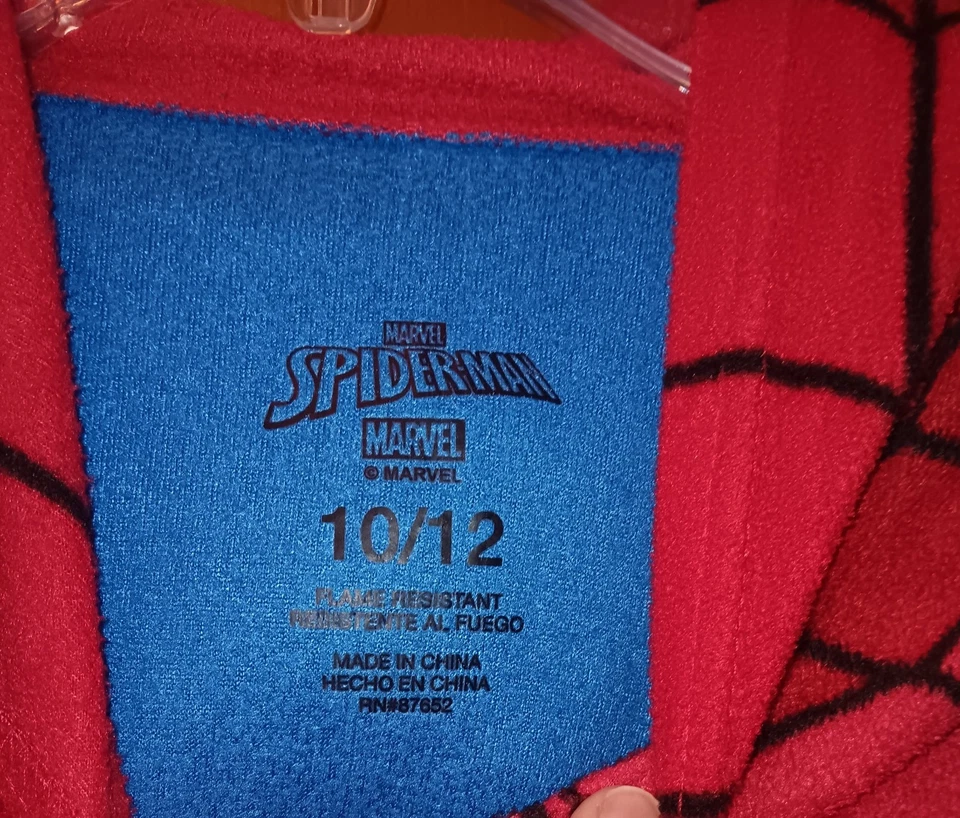 Marvel Spiderman Kids Boys size 10 One Piece Suit Pajama/ Costume with Hood  NWT - Image 3 of 3