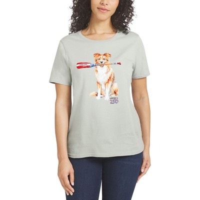 Lands' End Women's Americana Tee Patriotic Front Graphic Crewneck Relaxed Fit