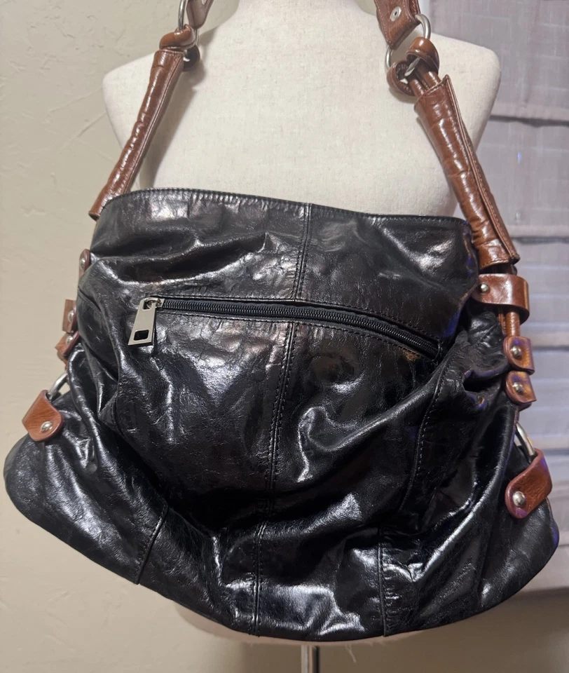 Tiffany & Fred Paris Hobo de cuero envejecido negro, bolso de hombro, cartera Foto 3 de 4