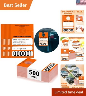 500 PCS Orange Parking Permit Hang Tag Temporary Parking Passes Random Number...
