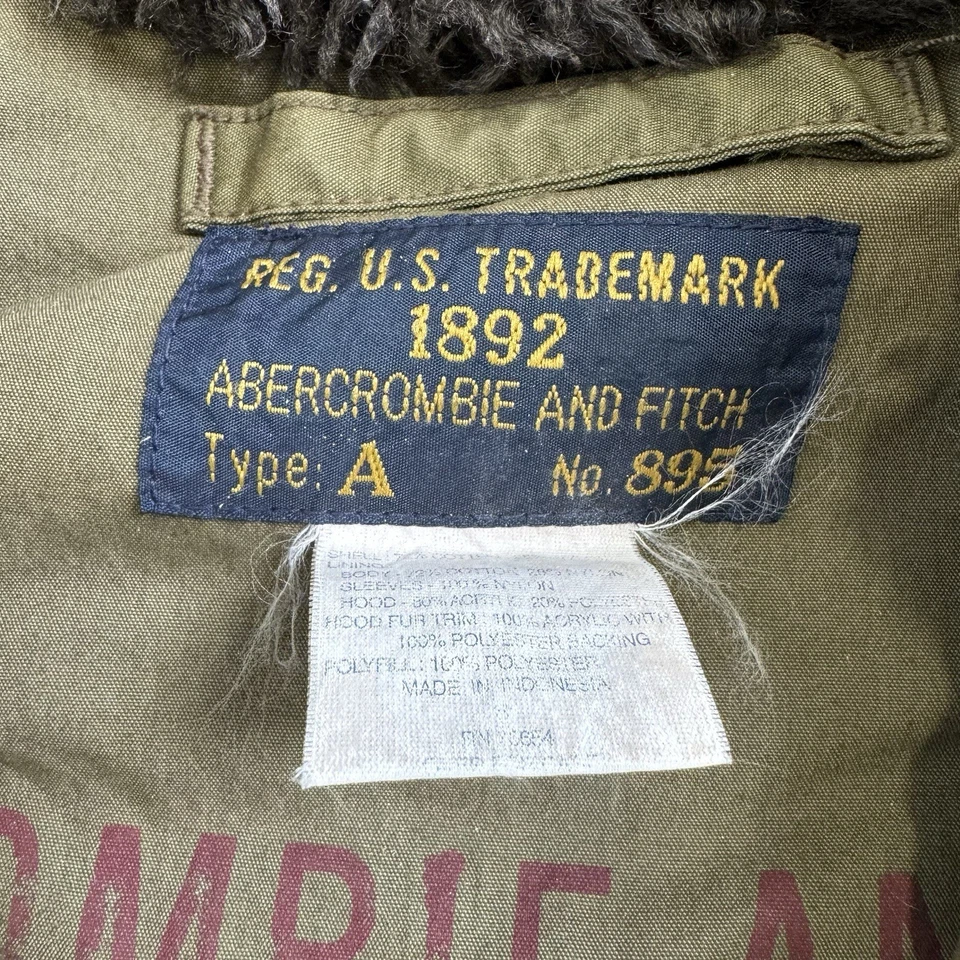 Vtg Abercrombie Fitch Parka Green Army Military Sherpa Jacket Lined Fur Hood - Image 4 of 4