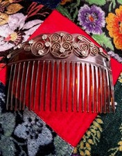 Vintage 1920s Art Deco Celluloid Hair Comb with Rhinestone Faux Tortoise shell