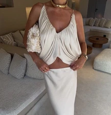 ZARA NWT WOMAN ZW COLLECTION DRAPED SATIN EFFECT TOP ECRU 3776/019 XS S M