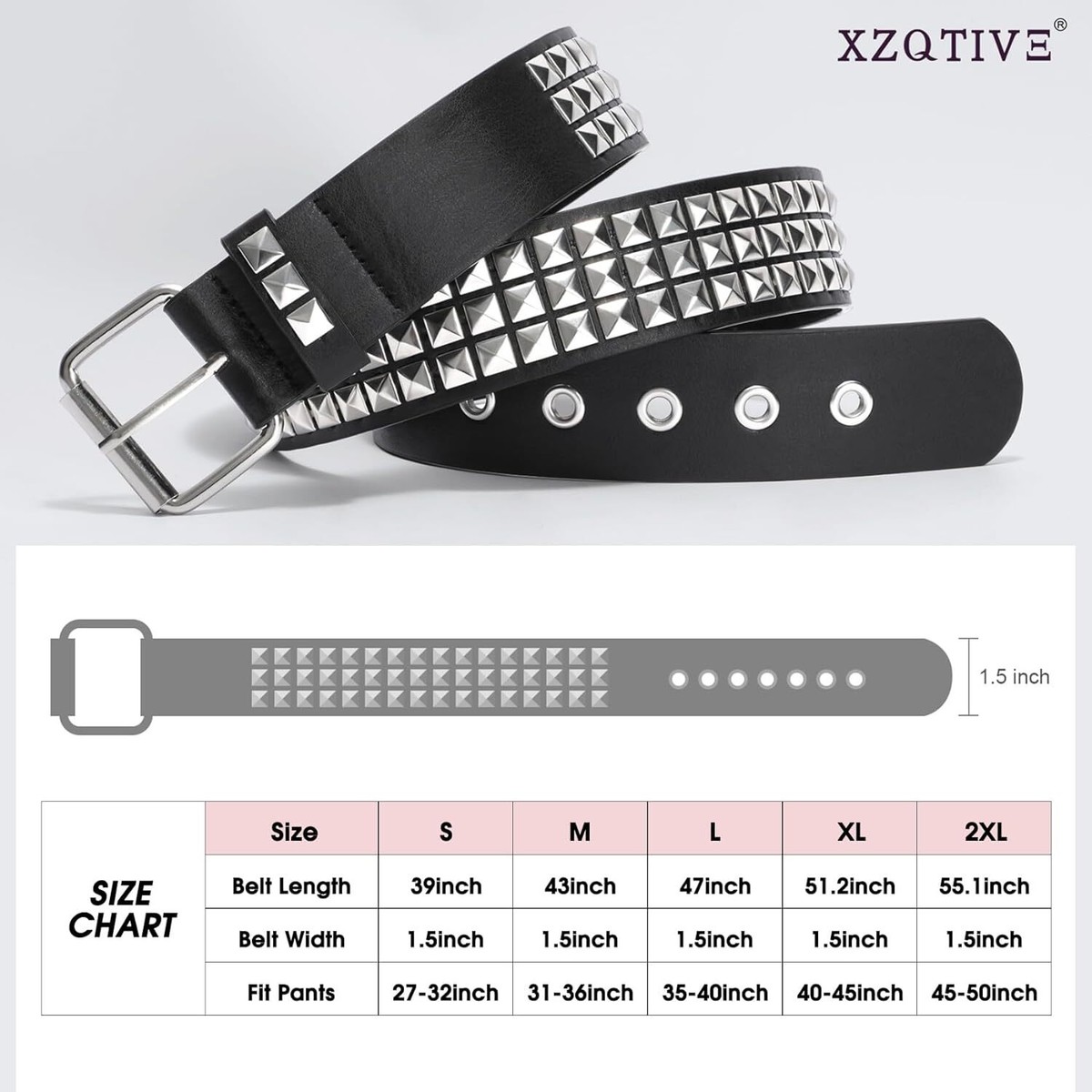 XZQTIVE Studded Belt Metal Punk Rock Rivet Fit Pant 31-36 XZQTIVE Studded Belt Metal Punk Rock Rivet Fit Pant 31-36