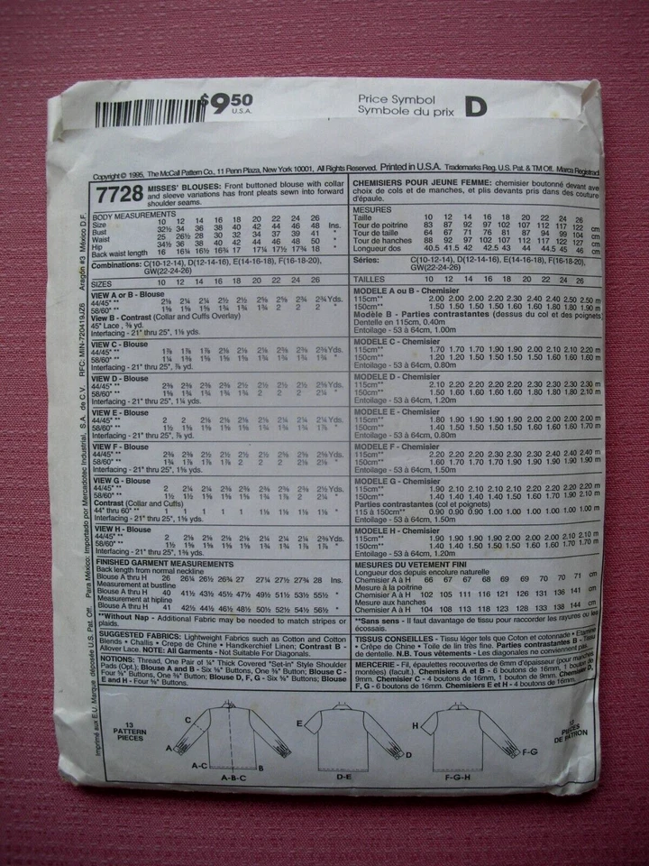 PARTLY CUT Vintage McCall's Sewing Pattern 7728 - Misses Blouse - Size 10 12 14 - image 2 of 3