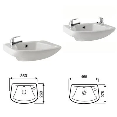 Kartell G4K Cloakroom Wall Hung Basin - 465mm/360MM Wide - 1 or 2 Tap White