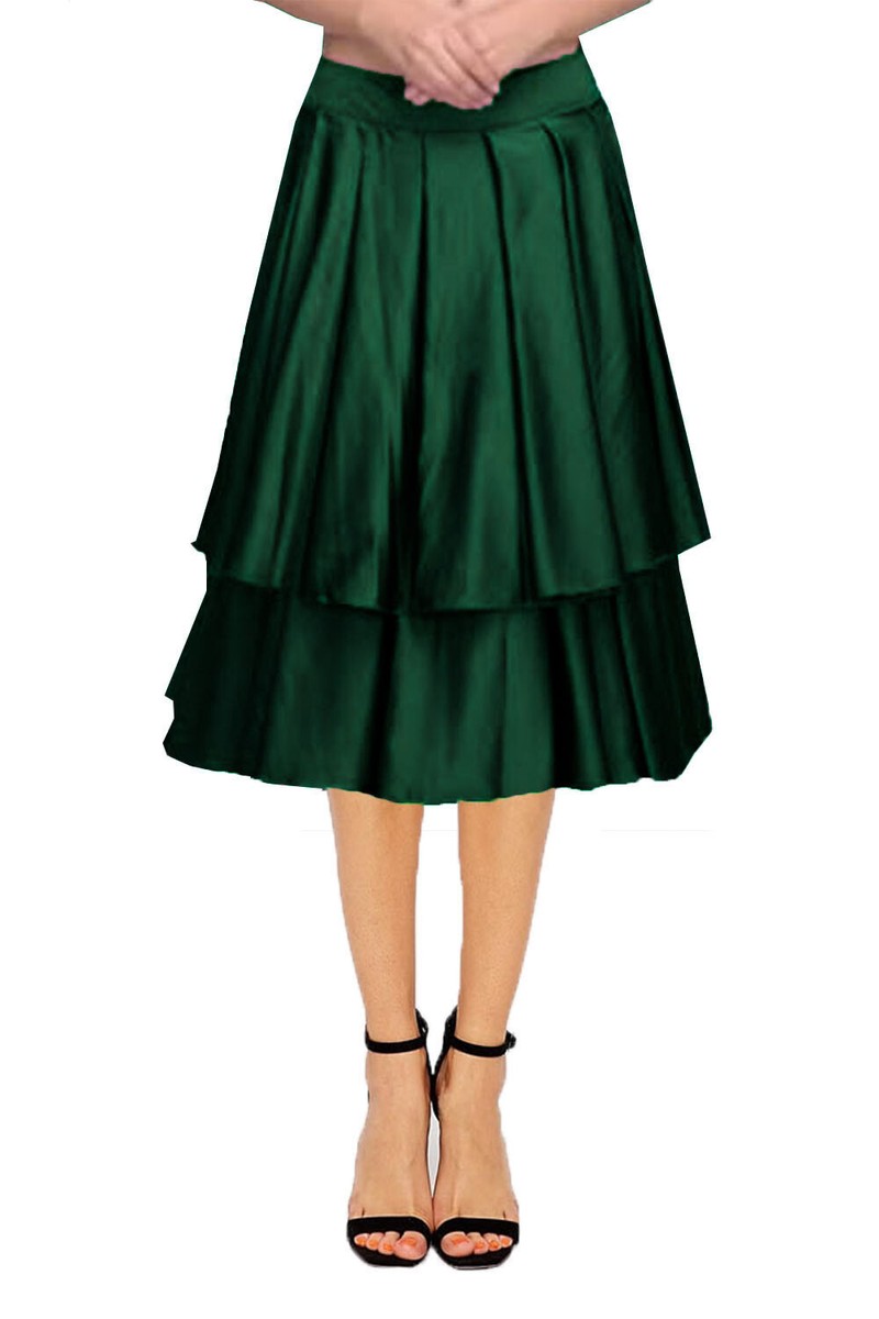 Satin Skirt Dark Green Pleated Skirt Outfit Casual Wear Dark Green