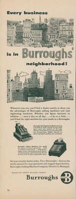 1953 Burroughs Adding Machines Cash Registers City Scapes Vtg Print Ad L36