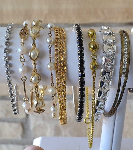 VINTAGE SET ~ KUNSTPERLEN, STRASS, KETTE, STRETCH ARMBÄNDER, KOSTENLOSER VERSAND - Bild 14 von 15