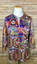 Lucy Love Paisley 3/4 Sleeve Spring "Blair" 100% Satin Top Shirt Blouse Sz Small