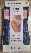 Womens Lucky Brand 5-Pack Hi-Cut Panties Briefs Blue Pink Small S OPEN BOX
