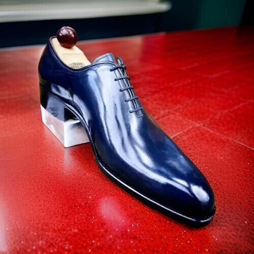 Neue handgefertigte blaue Leder formelle elegante lässige Schnürschuhe für Männer - Bild 5 von 5