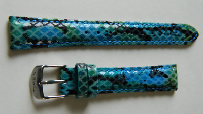 TIMEX 16 MM NEW BLUE & BLACK EMBOSSED GENUINE LEATHER WATCH BAND